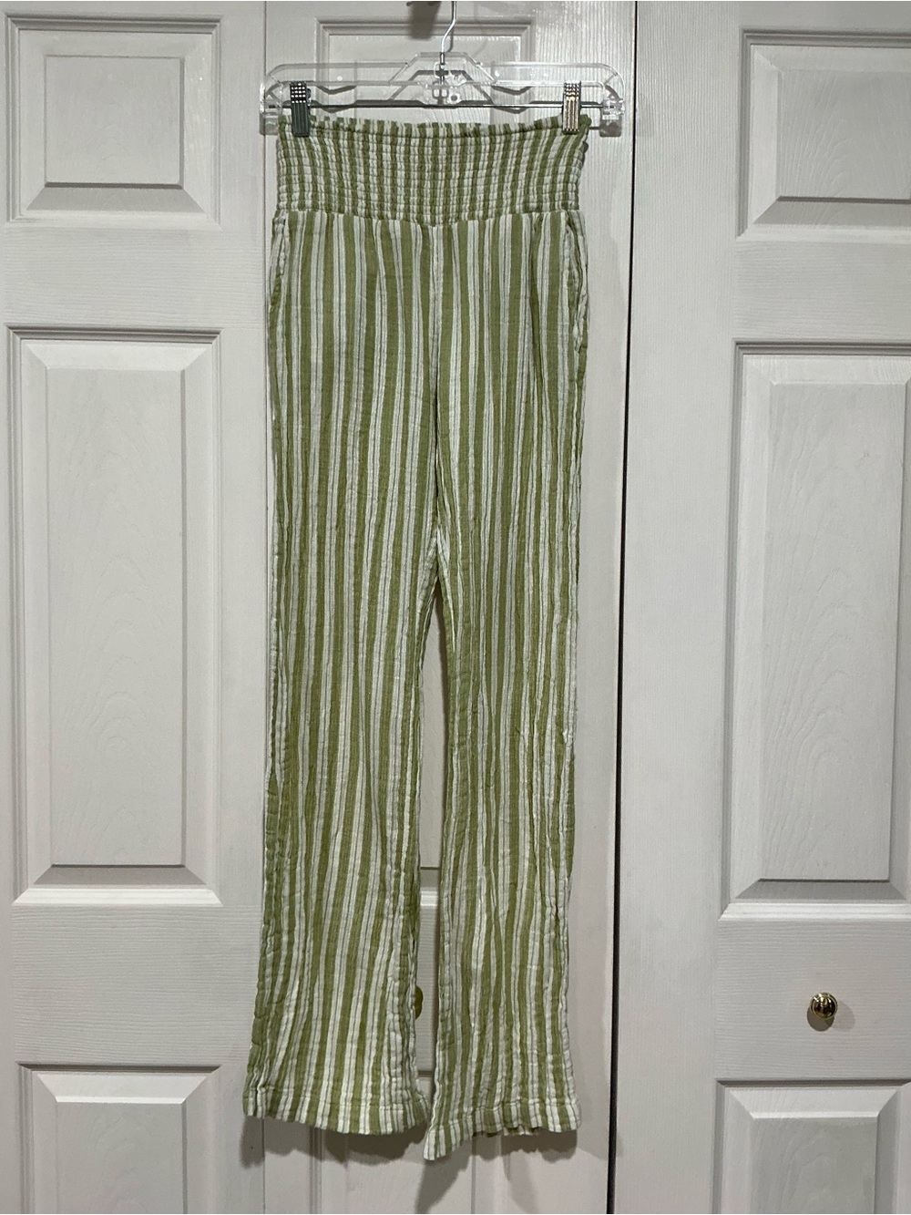 💙 Billabong New Waves Green White Stripe Smock Waist Cotton
Gauze Pants (01484)